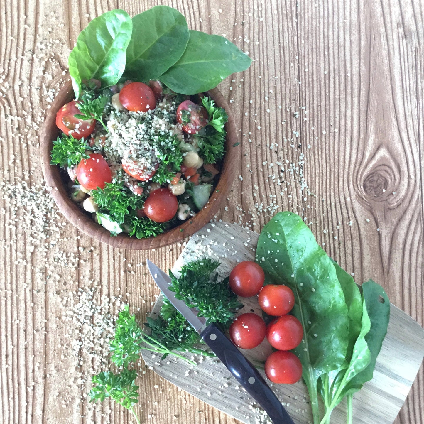 Fresh summer salad with ZypChicks Hemp Hearts and Hemp Oil